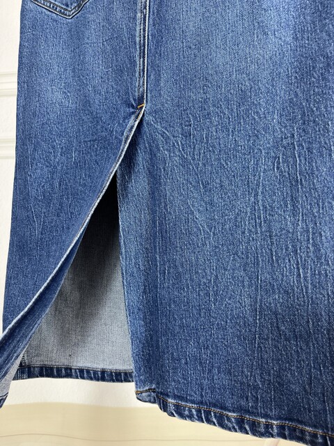 Women's foreign trade denim blue charcoal black invisible buttons, wide cotton slit straight denim skirt