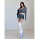 liviahome retro hot girl slim lace splicing short long sleeve knitted cardigan women's high waist shorts suit
