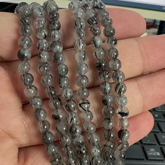 
7A natural black hair crystal loose beads bracelet for men and women, couple style bracelet diy handmade accessories crystal original