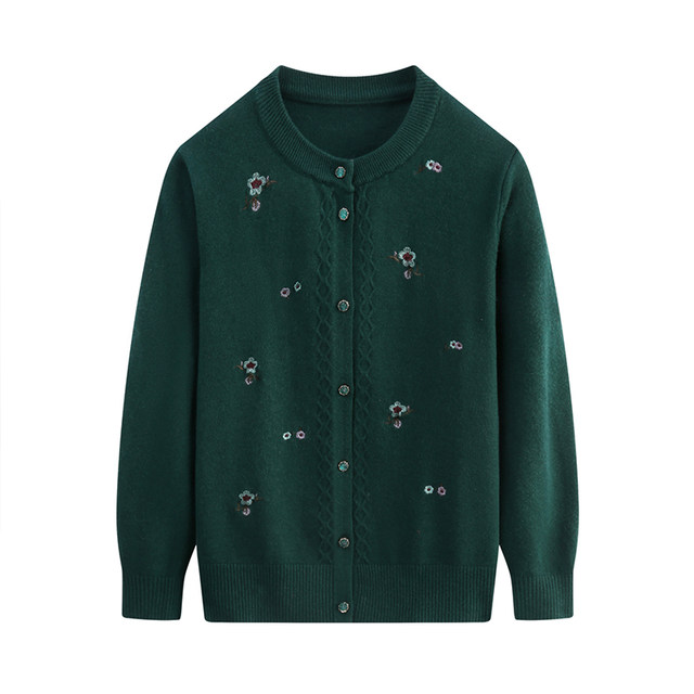 Grandma's spring and autumn knitted jacket, middle-aged and elderly women's mother's clothing, winter clothing, long-sleeved velvet cardigan, old lady's woolen clothing