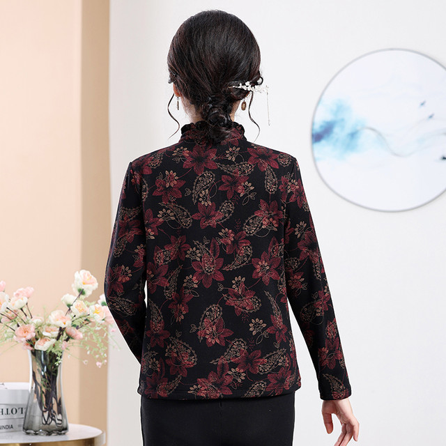Mom's Autumn and Winter Bottoming Shirt 2025 New Style Western-style Warm Small Shirt for Middle-aged and Elderly Women with Velvet and Thickened Inner T-shirt