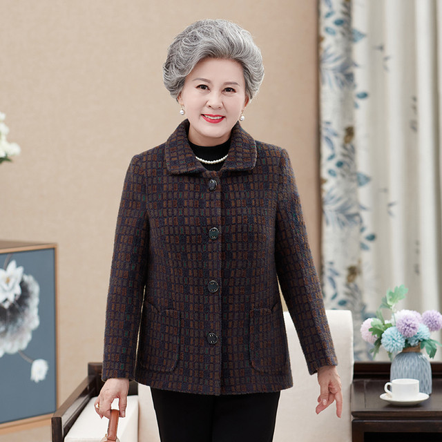 Elderly autumn and winter coat female grandma wear autumn cotton coat mother mink plus velvet thickened short woolen woolen