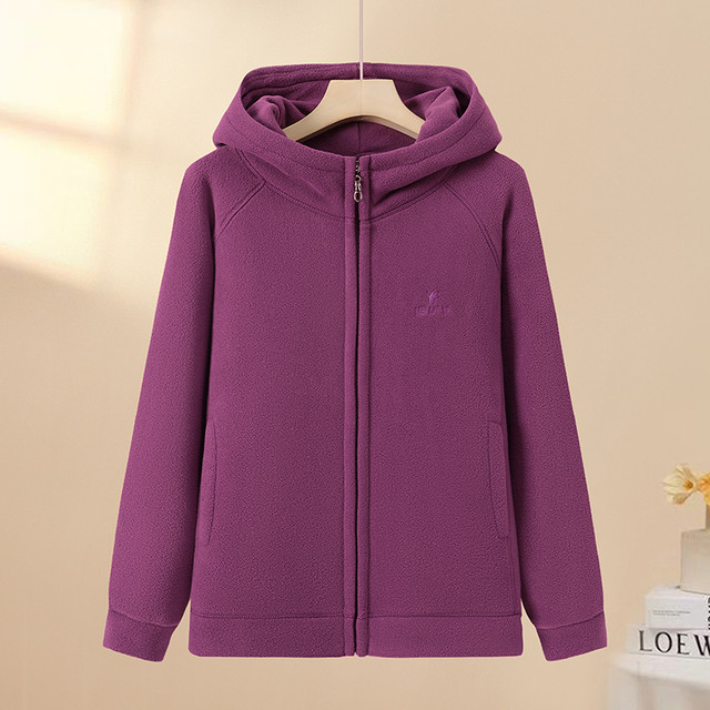 Middle-aged and elderly mothers casual coat plus velvet thickened hooded sweatshirt for women autumn and winter new style grandma autumn and winter fleece jacket