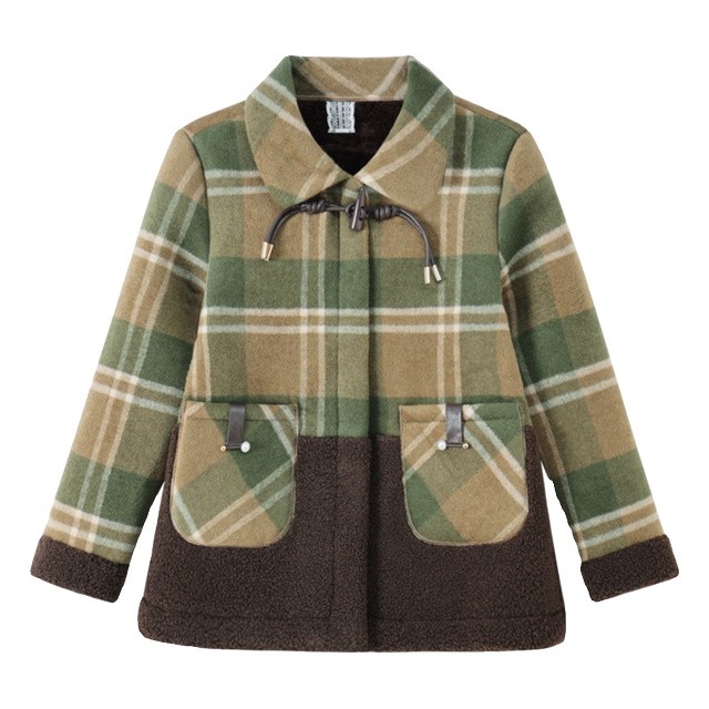 Middle -aged mother spring and autumn, velvet thick lattice woolen jacket, middle -aged and elderly women's new foreign gas -keeping shirt