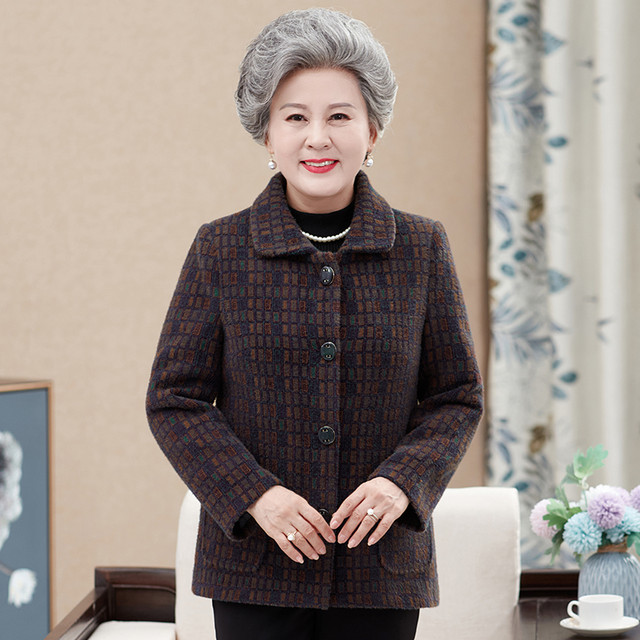 Elderly autumn and winter coat female grandma wear autumn cotton coat mother mink plus velvet thickened short woolen woolen