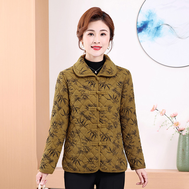 Mother's autumn and winter clothing, velvet small cotton-padded jacket, western-style cotton clothing, middle-aged and elderly grandmother's clothing, light and short printed cotton-padded jacket