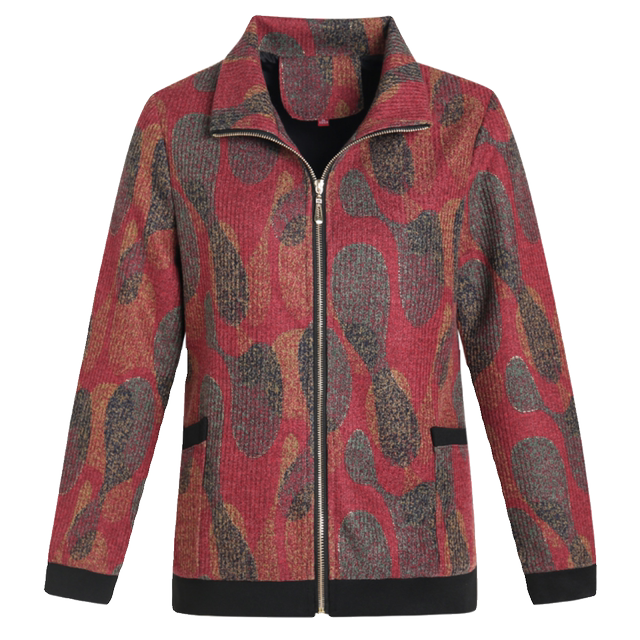 Mom's autumn jacket short fashionable 2025 new middle-aged women's printed lapel thin middle-aged and elderly tops