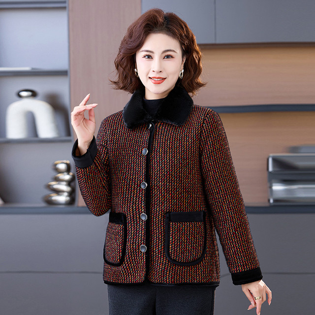 Mom's autumn short mink velvet jacket 2025 new cotton coat middle-aged and elderly women's autumn and winter style woolen tops