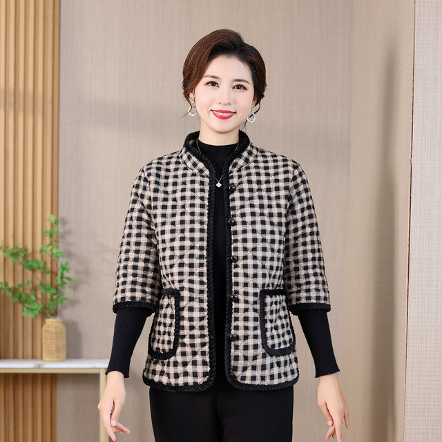 Middle-aged and elderly women's autumn and winter half-sleeved cotton coat with velvet warm vest mother's outfit mid-sleeved vest short-sleeved cotton jacket