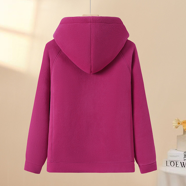 Middle-aged and elderly mothers casual coat plus velvet thickened hooded sweatshirt for women autumn and winter new style grandma autumn and winter fleece jacket