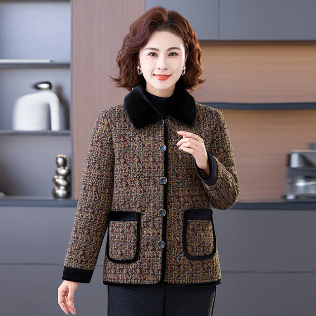Mom's autumn short mink velvet jacket 2025 new cotton coat middle-aged and elderly women's autumn and winter style woolen tops