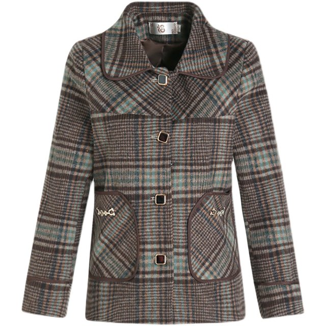 Mother's autumn thin coat, fashionable middle-aged women's plaid small suit, middle-aged and elderly autumn and winter woolen top
