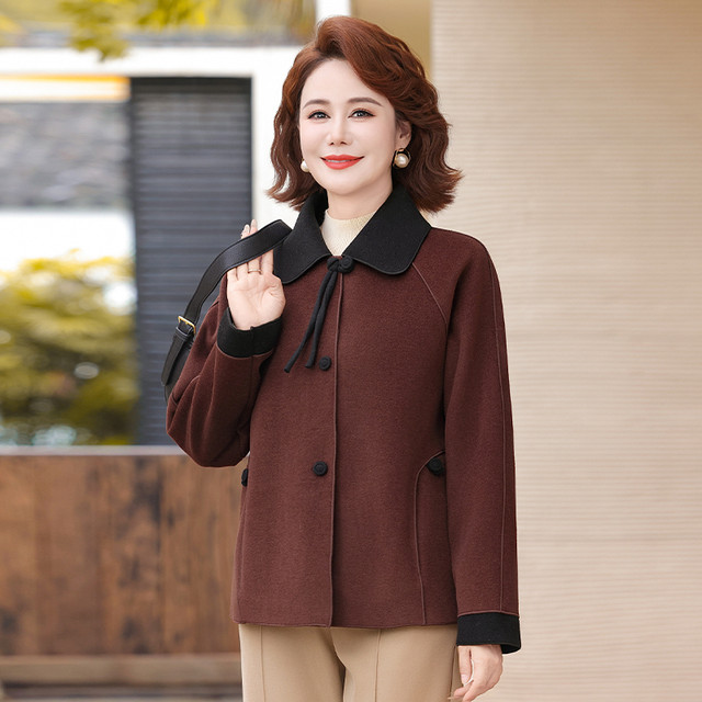 Middle-aged mother's autumn double-sided woolen coat, spring and autumn style short coat, middle-aged and elderly women's autumn and winter woolen top
