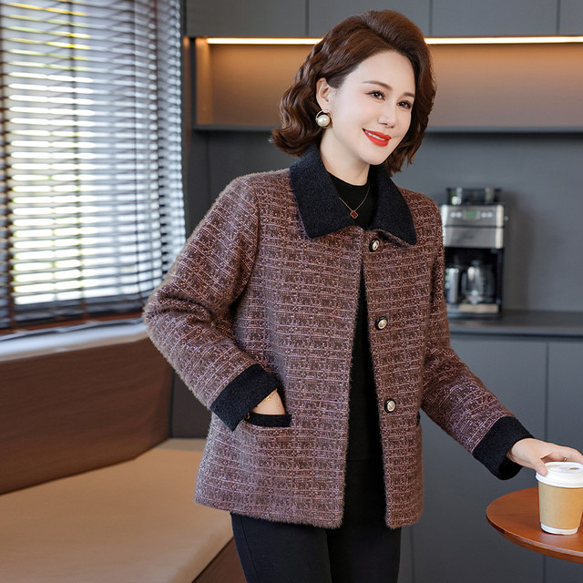 Mom Autumn Jacket Spring and Autumn Little Flavor Tweed Top Middle-aged and Elderly Women's Jacket Two-Piece Set 2025 New Style