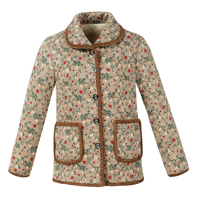 Mom's autumn and winter cotton coat 50-year-old middle-aged and elderly women's large size plus velvet warm floral grandma wears small cotton coat