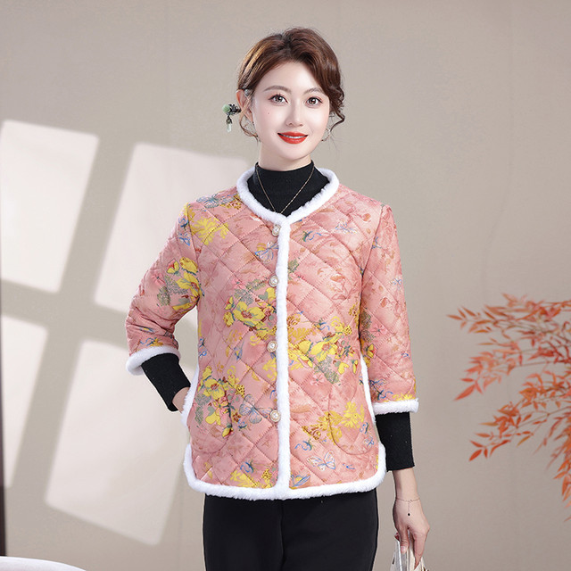 Mother's clothing plus velvet mid-sleeve cotton coat, autumn and winter style half-sleeved vest, middle-aged and elderly women's short-sleeved warm cotton jacket new style