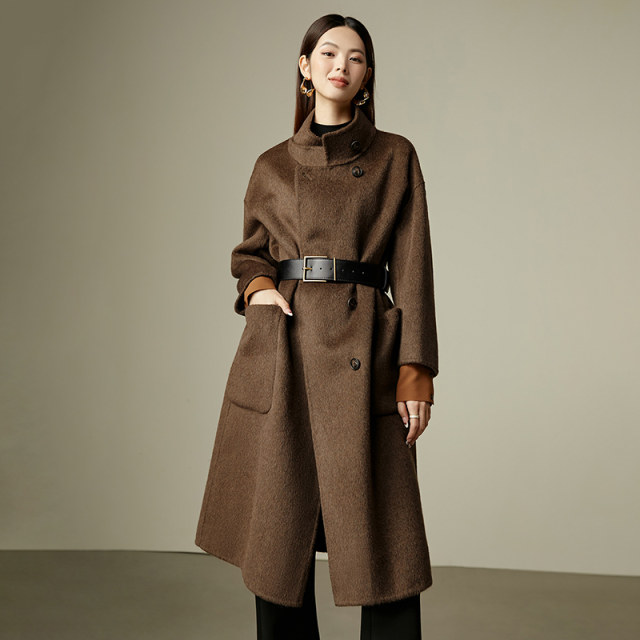 Late white autumn and winter fashion temperament thick jacket high-end solid color Korean single-breasted wool double-sided wool coat for women