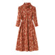 High -neck dress 2024 new autumn and winter medium long printed A -line skirt long sleeves loose high -end high size thin girl
