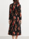 High -neck dress 2024 new autumn and winter medium long printed A -line skirt long sleeves loose high -end high size thin girl
