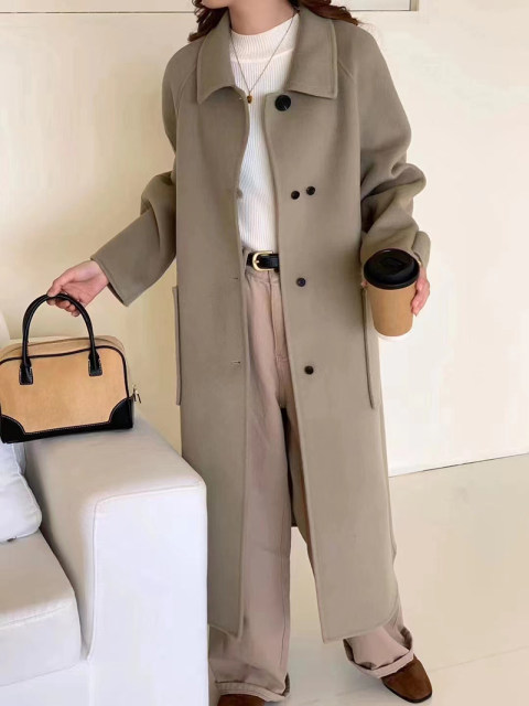 New autumn and winter double-sided cashmere coat for women's mid-length Korean version 100% Australian wool handmade wool wool coat loose