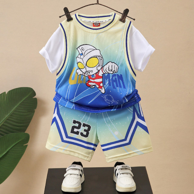 Ultraman Clothes Boys Summer Suit Set 2025 New Children's Sports Short-Sleeve Basketball Suit Summer Boys Trendy Children