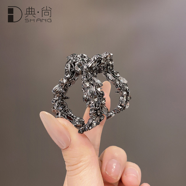 French retro gun black flash drill leaf grab clip women 2025 new high-end hair clip back head top clip hair card