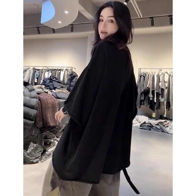 A slightly fat mm European station lazy mid-length large-size T-shirt for women in summer versatile trendy slit gray mid-sleeved top
