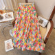 
French retro colorful printed skirt for shopping malls for women in summer large size temperament covering hips and making them look slim A-line umbrella skirt
