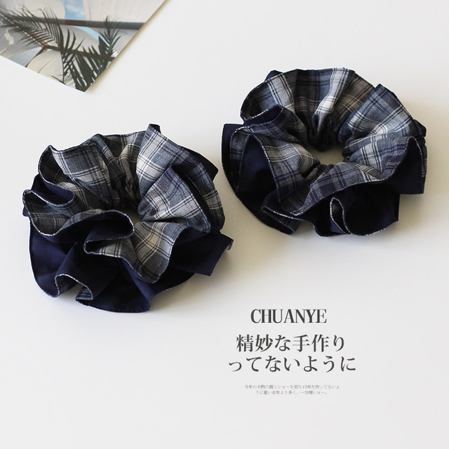 Kawano French navy blue plaid large intestine hair ring new fashion niche hair rope high elasticity and durable headwear hair accessories