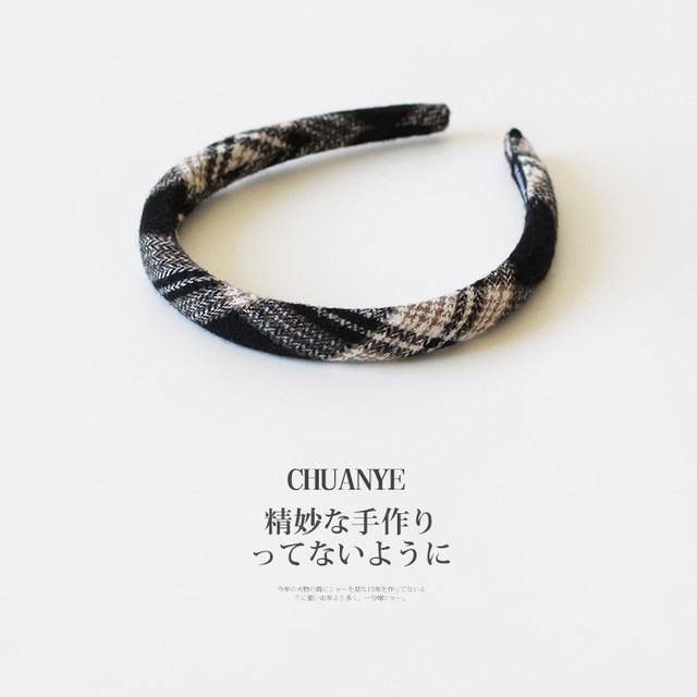 Kawano French retro plaid flocking headband new fashion light luxury headband women's daily wear high skull hair accessories