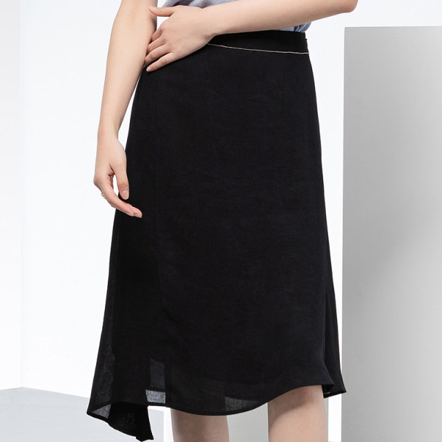 Famous teacher road asymmetrical A-line skirt for women's summer new natural waist midskirt black commuting elegant