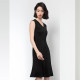Famous Teacher Road Black V -neck -of -sleeveless A -line dress Female Summer New Slim Mid -Waist Lady Momas