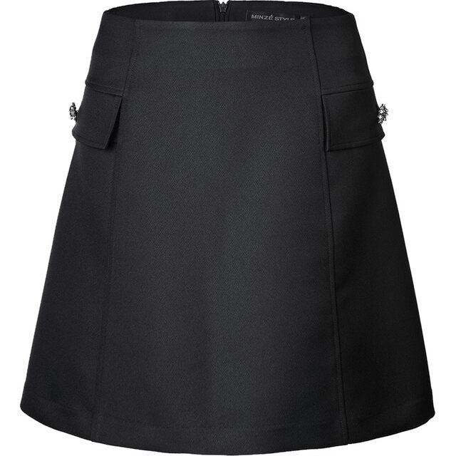 New autumn simple black short skirt for women in Mingshilu slim button decoration A-line skirt small black skirt