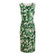 Famous teacher road green and white printed sleeveless dress for autumn women's new mid-waist slim commuting round neck intellectual