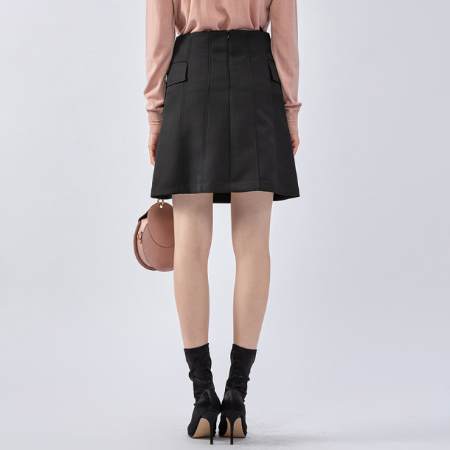 New autumn simple black short skirt for women in Mingshilu slim button decoration A-line skirt small black skirt