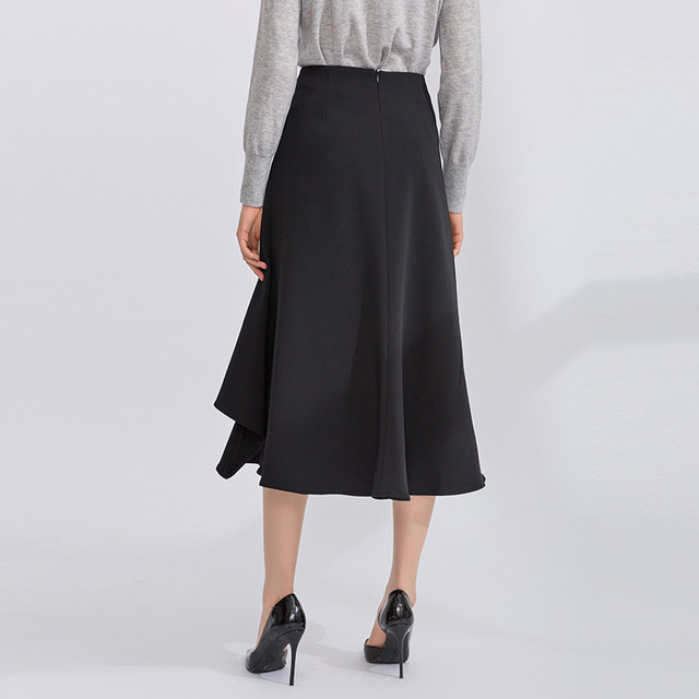 New product skirt design for famous teachers Luqiu Luqiu, female niche black asymmetrical design fishtail skirt mid-length style
