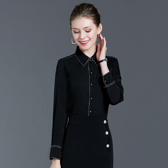 Black shirt for women long sleeves professional fashion trendy 2025 new top autumn and winter French velvet shirt autumn