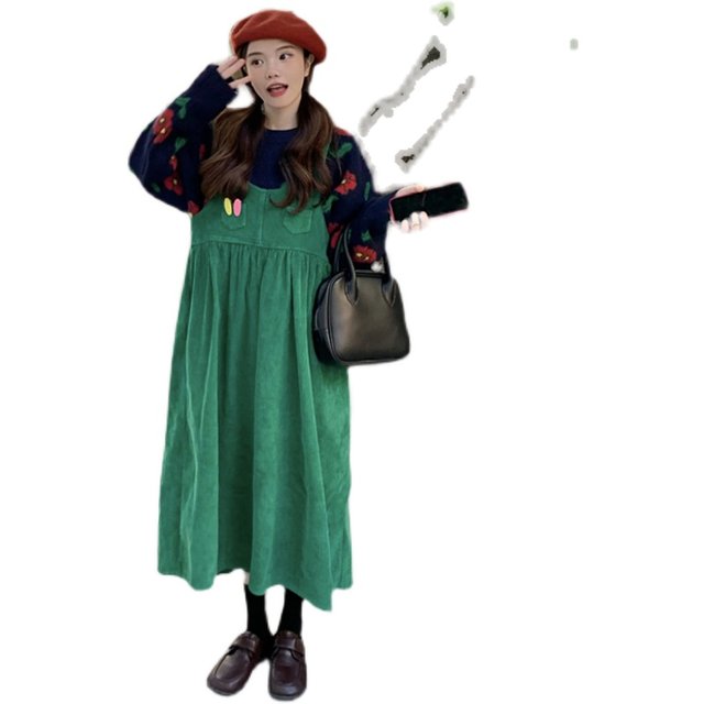 Large size women's loose, thin retro doll vest dress cute girl lazy wind sweater set autumn and winter