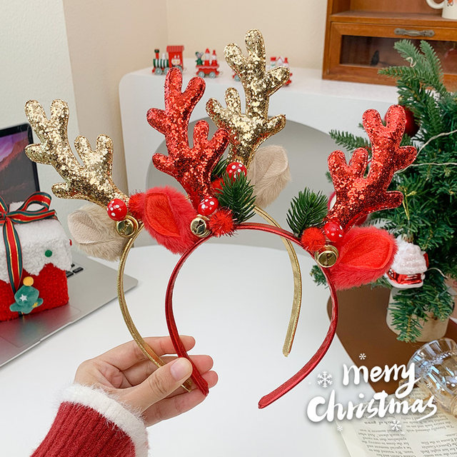 Christmas headband large elk antler headband atmospheric headwear adult and children Christmas hairpin hair accessories holiday dress