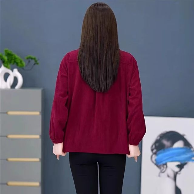 Mom's coat for women's spring and autumn new cardigan fashionable middle-aged and elderly large size loose casual thin corduroy top