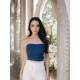 New summer slim and sexy strapless denim top high waist white trousers casual suit