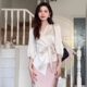 Clearance of first-tier brands discount black shirt for women's 7-quarter sleeve summer pure V-neck inner satin top