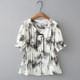 Ink printing waist-hugging strap buckle chiffon age-reducing shirt summer large size loose belly-covering short-sleeved versatile top