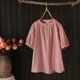 Large size women's summer new fashionable design pullover puff short-sleeved plaid plus-size shirt women's top