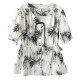 Ink printing waist-hugging strap buckle chiffon age-reducing shirt summer large size loose belly-covering short-sleeved versatile top