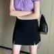 
Large size double slit black skirt 2025 summer fat mm slim high waist slim hip A-line skirt short skirt for women