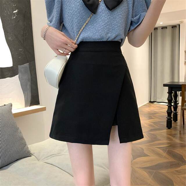 Irregular A -line suit skirt women's summer split skirt small black skirt new high -waisted short skirt bag hip skirt
