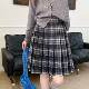 Large size retro plaid pleated high waist skirt autumn and winter fat mm A line slim mid skirt college style short skirt ins