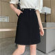 Large size black mid-skirt high-waist denim short skirt spring and autumn a-line skirt suitable for pear-shaped body slimming slit hip skirt