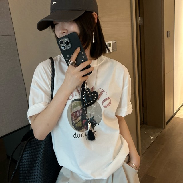 Slim and casual tee 2025 summer new color printed letter short-sleeved T-shirt versatile Korean women's top